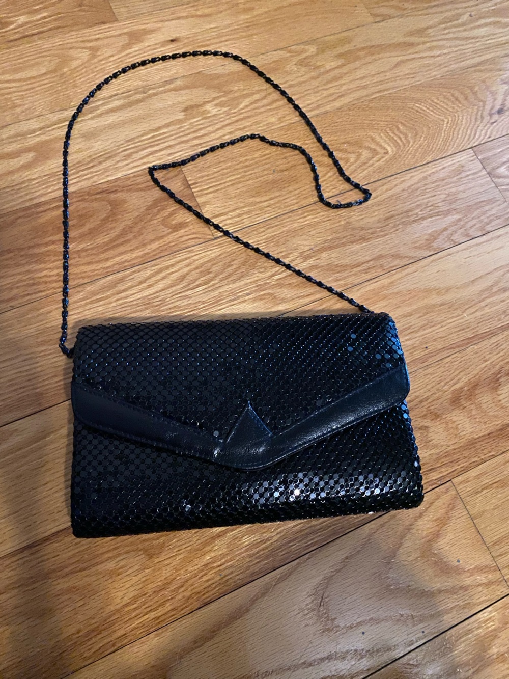 Black Sequin Envelope Clutch with Chain Strap